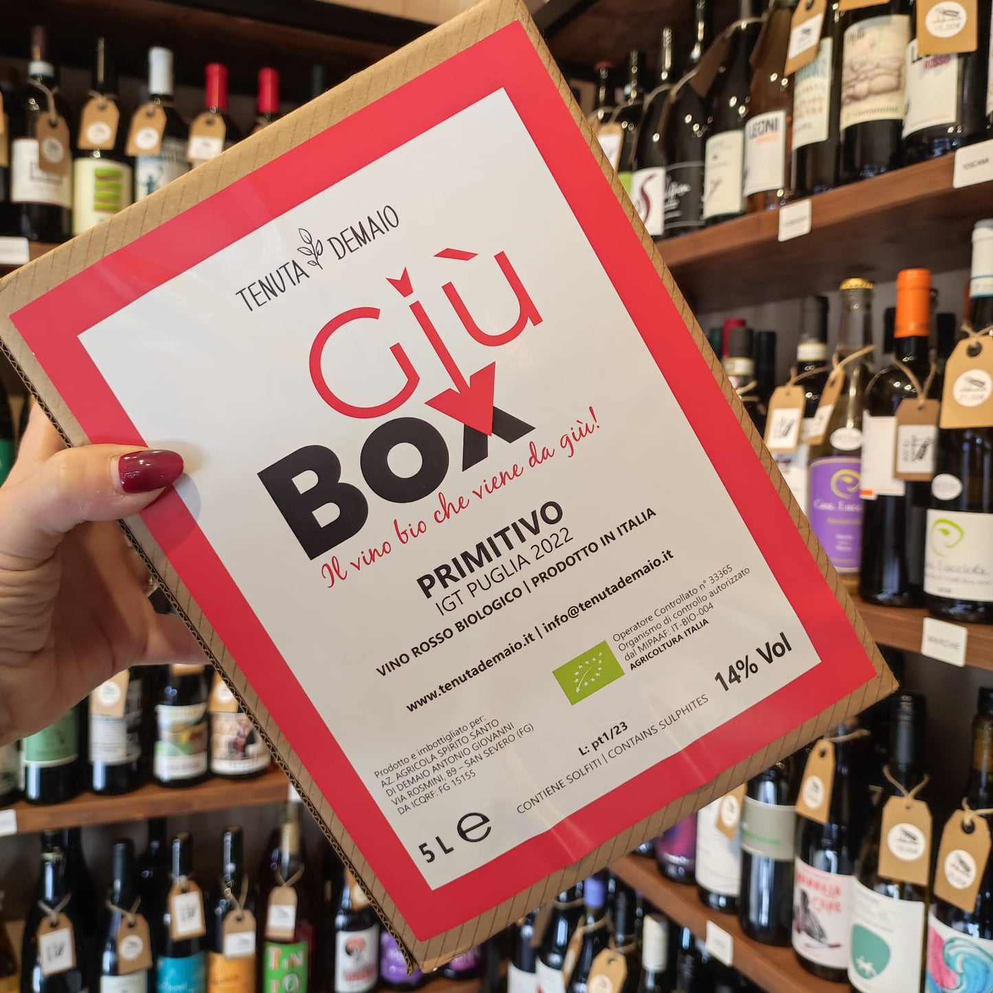 Bag in Box da 5 litri di GiùBOX Primitivo – Vino rosso biologico IGP Puglia