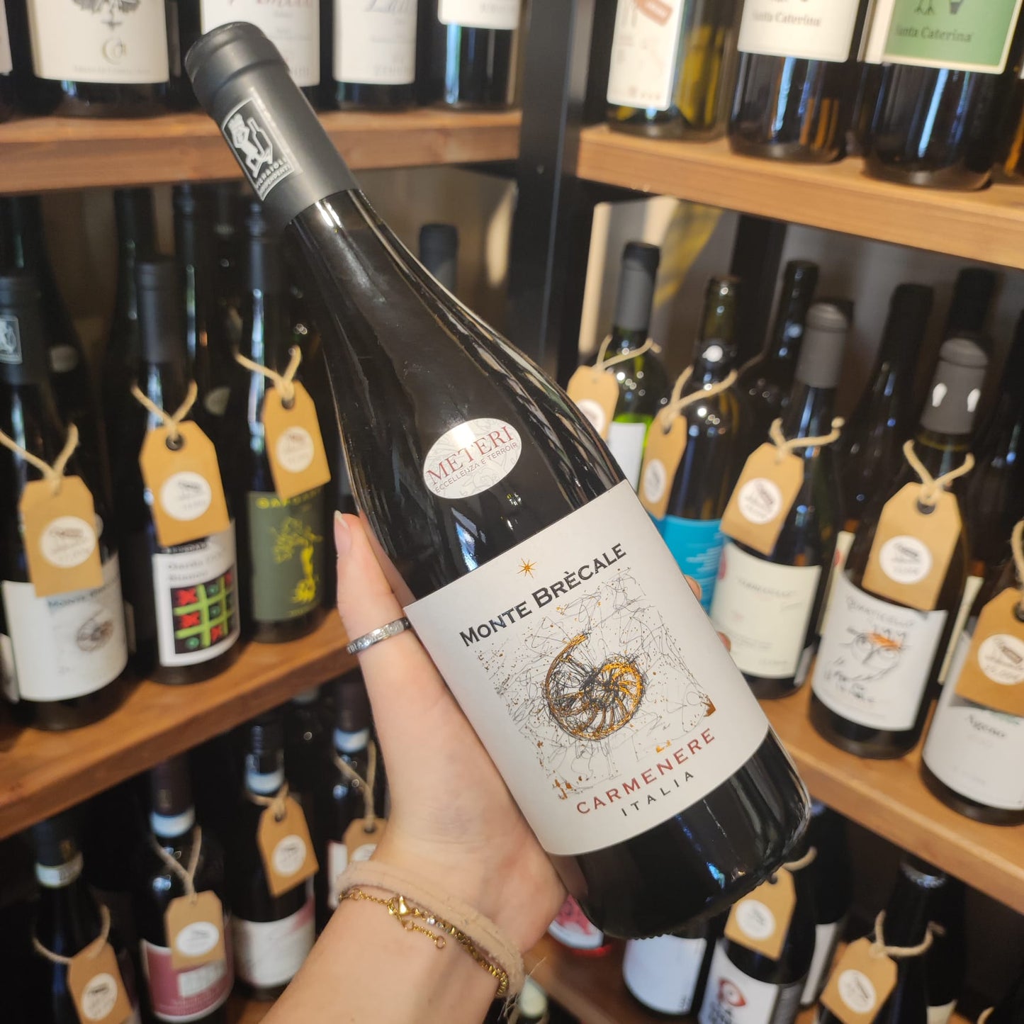 Bottiglia di Carmenere, vino rosso dei Colli Euganei di Monte Brècale.