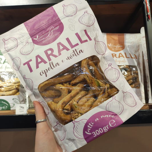Confezione di Taralli Cipolla e Uvetta 300 g Succo di Grano.